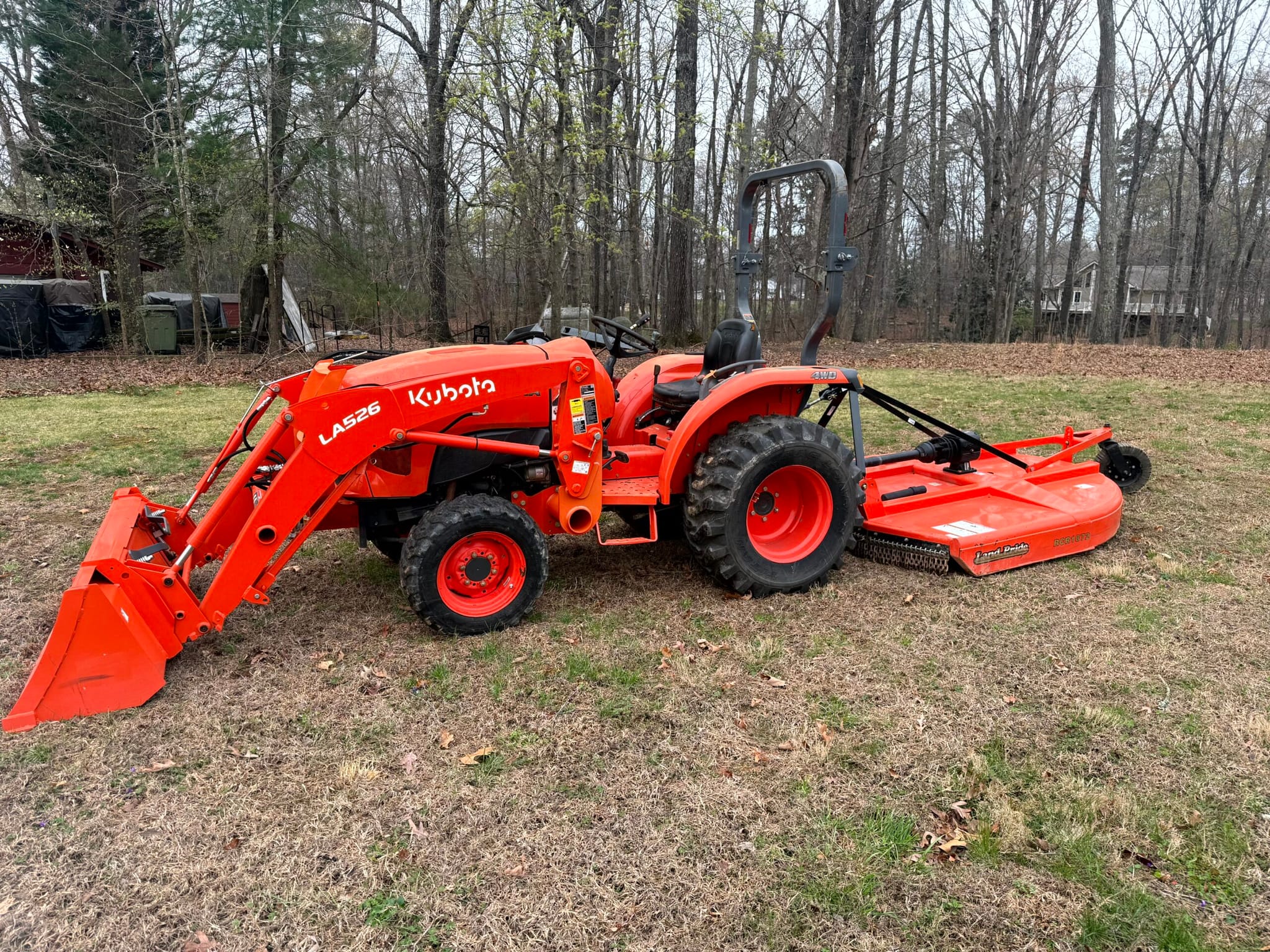 2015 Kubota L3901DT 4×4 Tractor and Loader with 66″ Quick Attach Bucket and 72″ Rotary Cutter